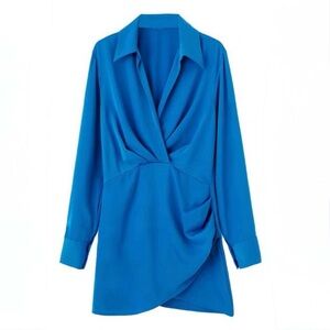 NWT ARITZIA silk satin draped Blue dress 4th Reckless x Amaka Hamelijnck Coelho